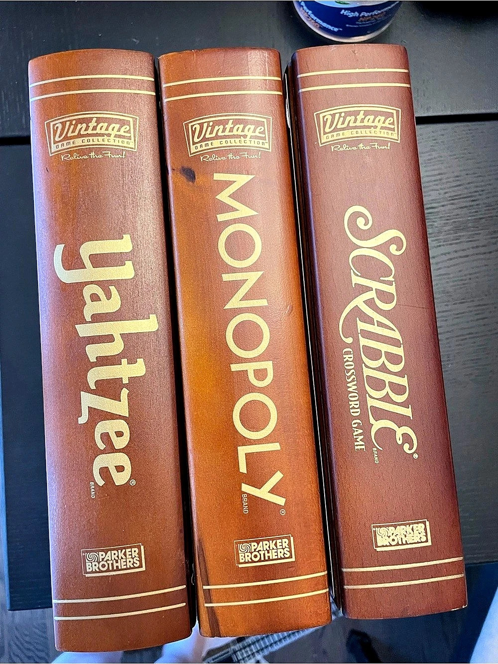 Vintage Book Shelf Games Wooden Game Collection Wooden Board Game Collection of